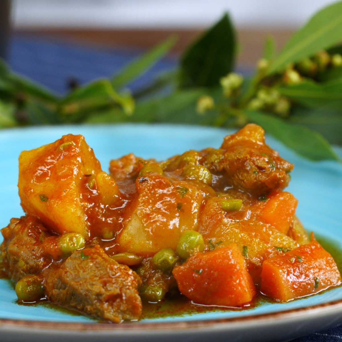 Jardineira de carne servida quente com legumes macios e caldo saboroso.